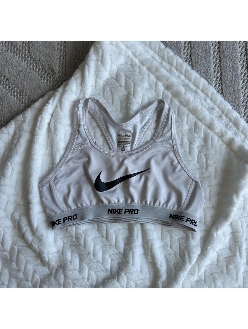 Nike Pro white sports bra with black swoosh #activewear #fitness